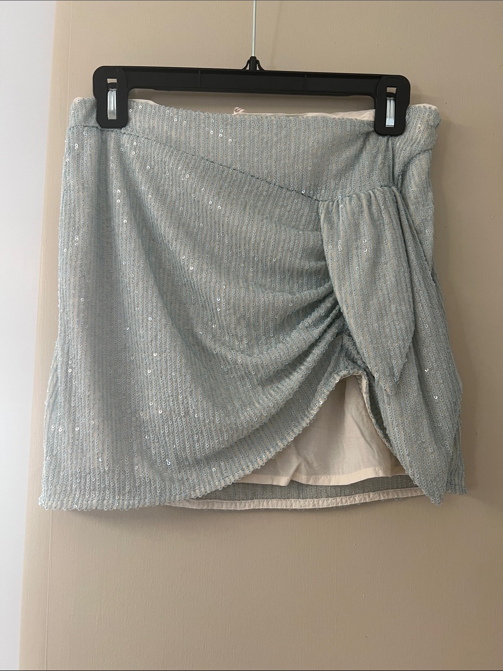 Free People Pale Blue Sequin Wrap Mini Skirt
